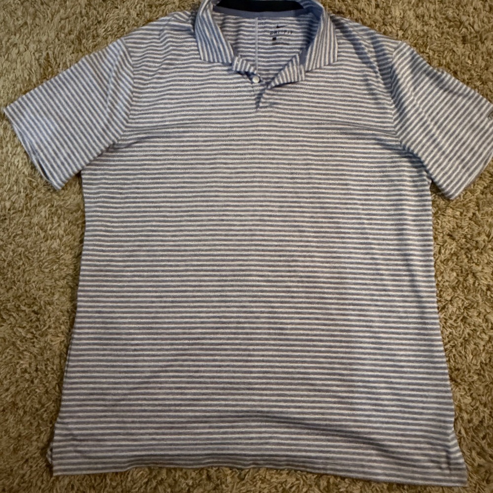 Men's Nike Striped Polo Shirt - Blue and White Tiger Woods Edition